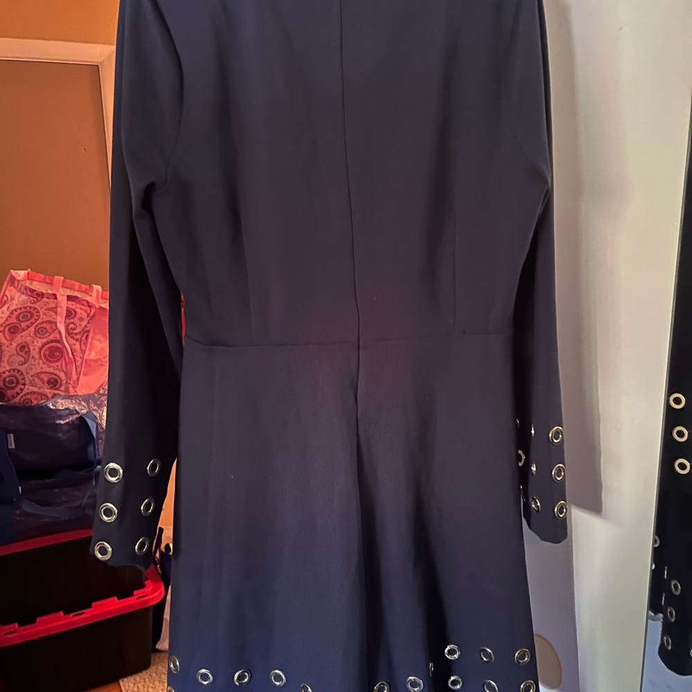 Michael Kors Navy Long Sleeve Dress with Eyelet Accents